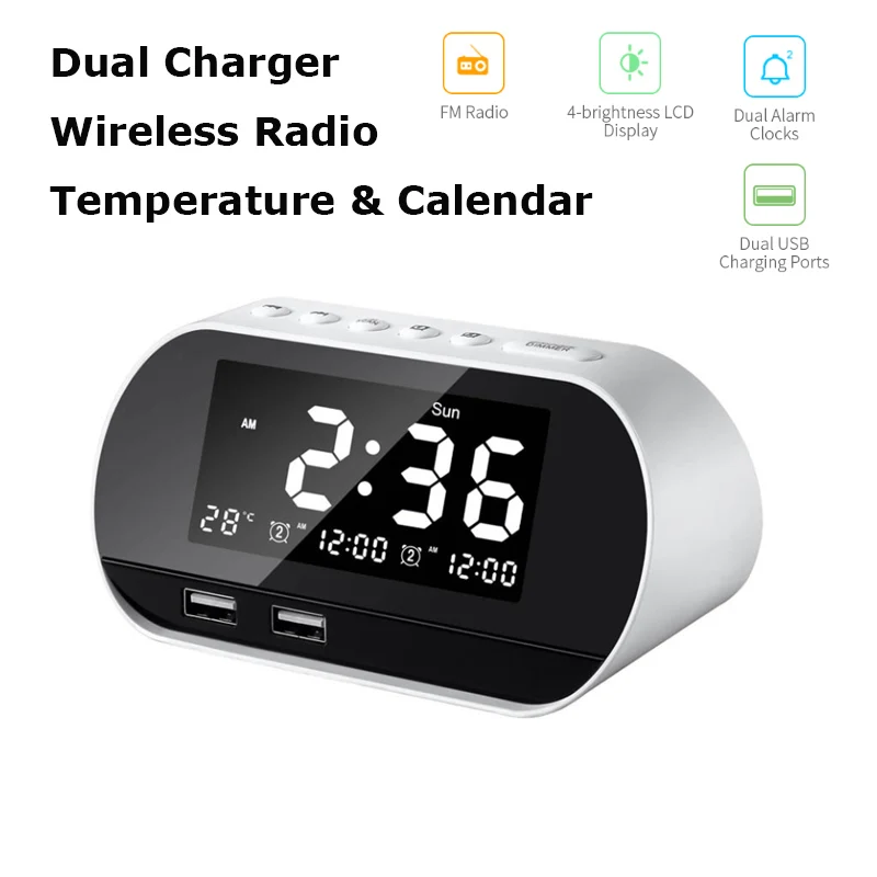 

LED Alarm Clock Digital Snooze Table Clock Electronic Temperature & Calendar Display Home Decoration Clock AM/FM Radio