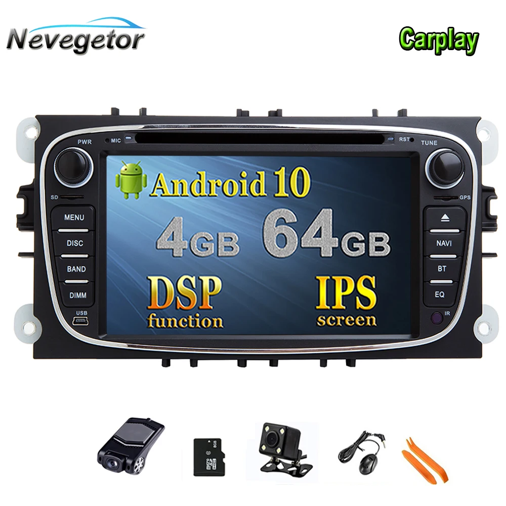 Автомагнитола 2 din Android 10 для Ford Focus 3 mk2 Kuga Mondeo 4 FiestaTransit Connect S C MAX мультимедийная GPS