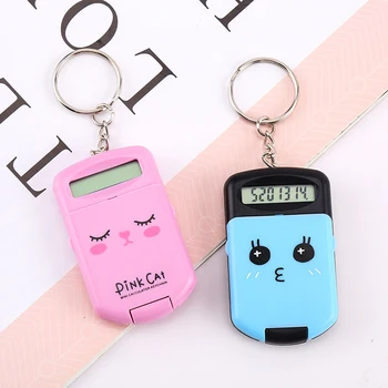 

Mini Calculator Cute Cartoon with Keychain 8 Digits Display Portable Pocket Size Calculator for Children Students Supplies