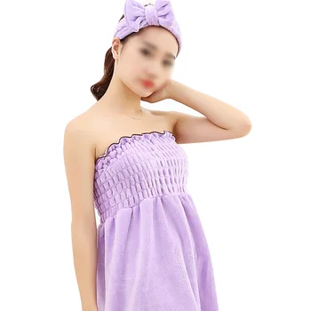 

Lychee Solid Colour Bath Towel Dress Super Absorbent Cotton Bath Gown Adult Soft Towel Accessories