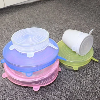 

6 Pcs/Set Food Silicone Cover Cap Universal Silicone Lids For Cookware Bowl Reusable Stretch Lids Kitchen Accessories