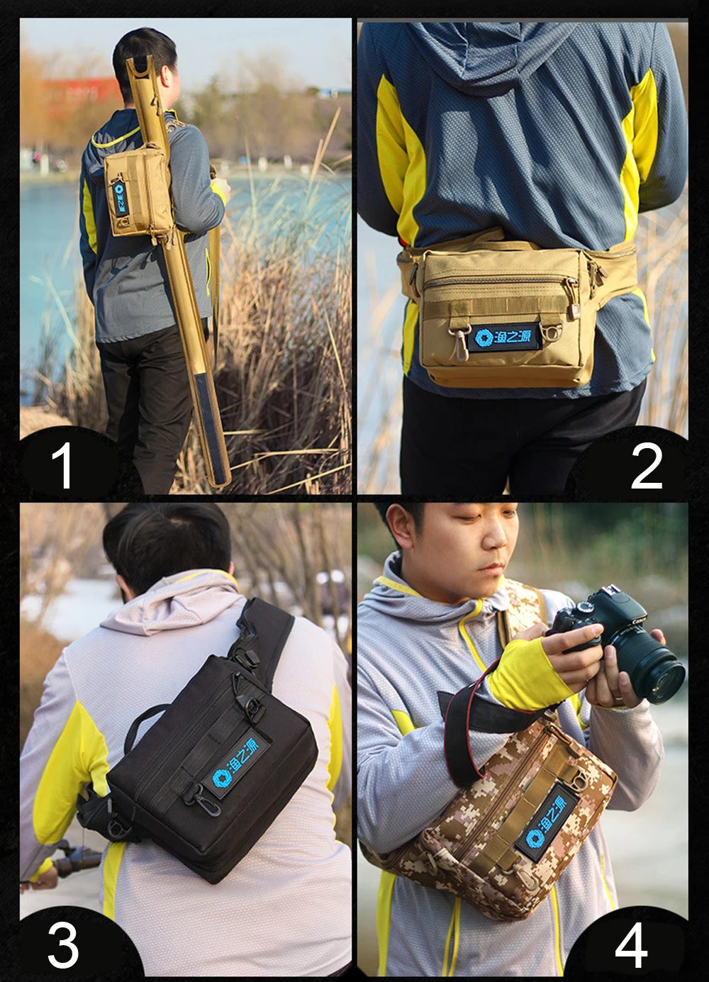 Spinning Fishing Rod Holder Bag Sports Waist Pack Fishing Lures Tackle Gear Storage Bag Single Shoulder Crossbody Bags