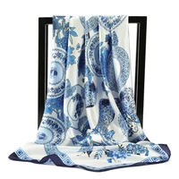 90*90cm luksusowa marka plac szalik moda plaża głowa kobiety Silk Wrap wiosna lato szal panie Foulard Bandanna tłumik hidżab 2