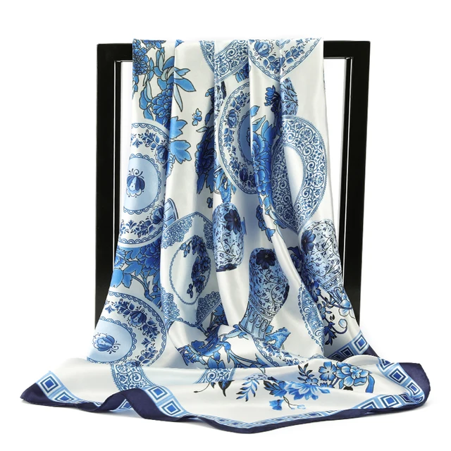 90*90cm luksusowa marka plac szalik moda plaża głowa kobiety Silk Wrap wiosna lato szal panie Foulard Bandanna tłumik hidżab 2