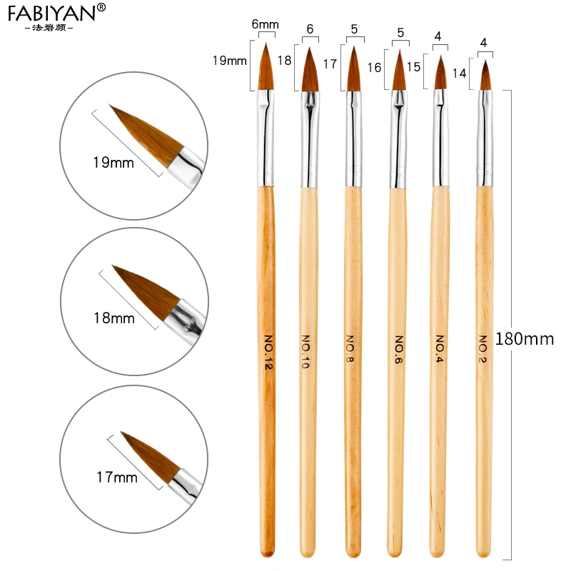 6 шт. набор кистей УФ Гель-лак для украшения резьба Хрустальная ручка дерево дизайн ногтей строитель Рисование Живопись Маникюрный Инструмент № 2 4 6 8 10 12 - Цвет: 6pcs
