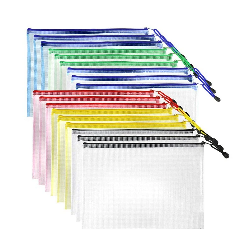 

18Pcs Plastic Mesh Zip Document Holder, Letter Size Waterproof Document Pouch for School Office Supplies, Arts & Crafts Organizi