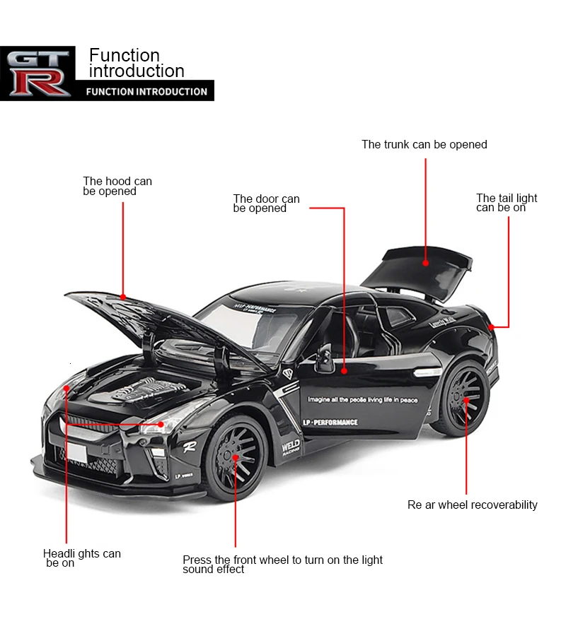 Аксессуары для украшения автомобиля, 1:32 Nissan GTR, роскошные литые модели из сплава, украшения для интерьера, аксессуары и подарки для детей