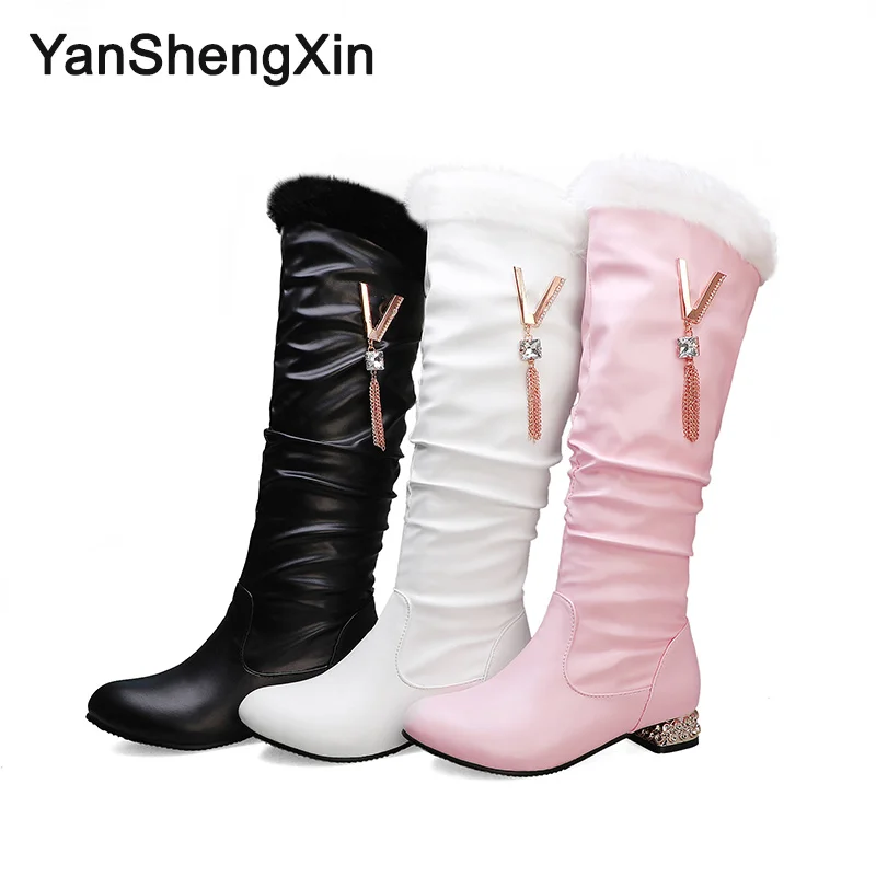 YANSHENGXIN/обувь женские ботинки принцессы со стразами ботинки осень-зима обувь с круглым носком женские ботинки до середины икры