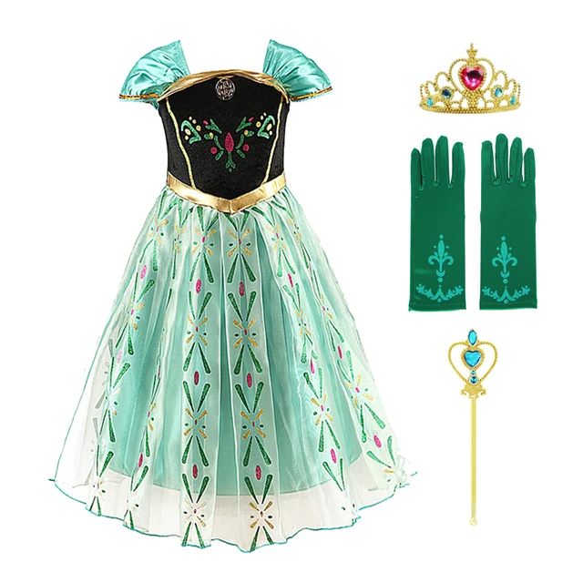 Robe verte princesse Anna pour filles, robe Elsa de la reine des