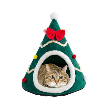 

Soft Winter Cats Dog Cage Bed Xmas Tree Shape Pet Dog Cat litter Sleeping Bed Half Closed Warm Xmas Gift