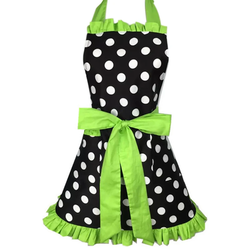 Green Lovely Sweetheart Retro Kitchen Aprons for Woman Girl Cotton Polka Dot Cooking Salon Pinafore Vintage Apron Dress Christmas - Цвет: Green
