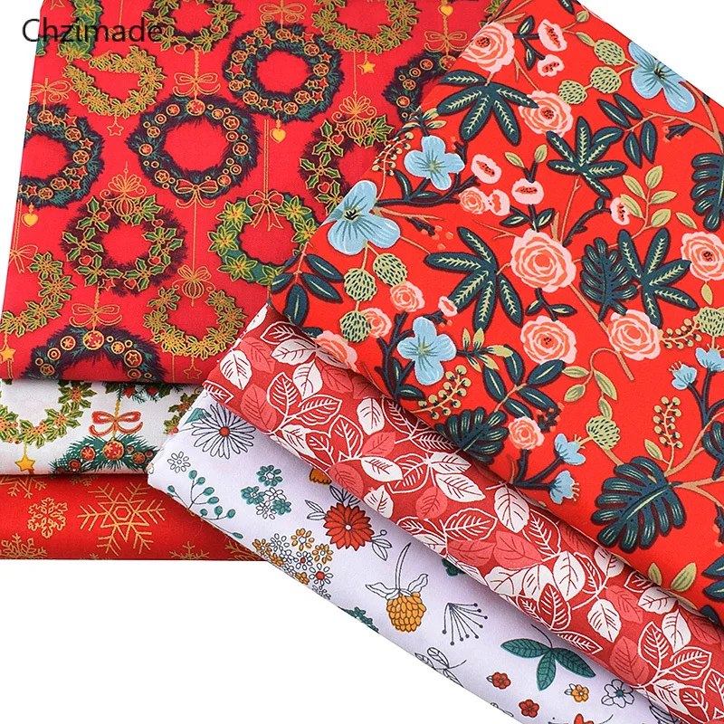 Lychee Life красный Рождественский цветок серия парча ткань Ретро стиль хлопковая ткань для шитья для DIY ручной работы материалы для одежды