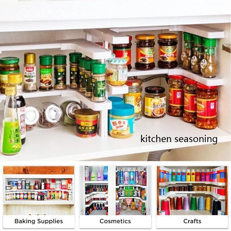 Hapirm Spice Shelf Organizer for Cabinet, Stackable Cabinet Shelf Kitchen  Cabinet Organizers and Storage with Safety Guardrail for Spice Rack Kitchen