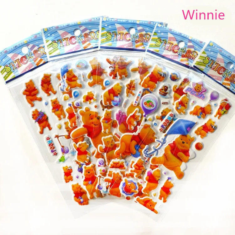 Winnie Наклейки 10 листов 3D Пышное пузырчатые наклейки в мультипликационном стиле с человеком-пауком, Пикачу и другие животные, водонепроницаемые наклейки сделай сам ПВХ блокнот ручной работы подарки для детей - Цвет: Winnie