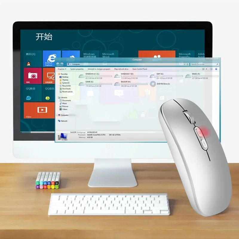 Free Wolf M103 2.4Ghz Wireless Charging Mouse Game Office Mouse Wireless Optical Mouse New Computer Desktop Ergonomic Mouse