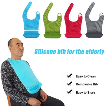 

High Adult Bib Mealtime Clothing Protector with a Detachable Crumb Catcher Anti-leakage Bib for Seniors Elderly Disabled MD88