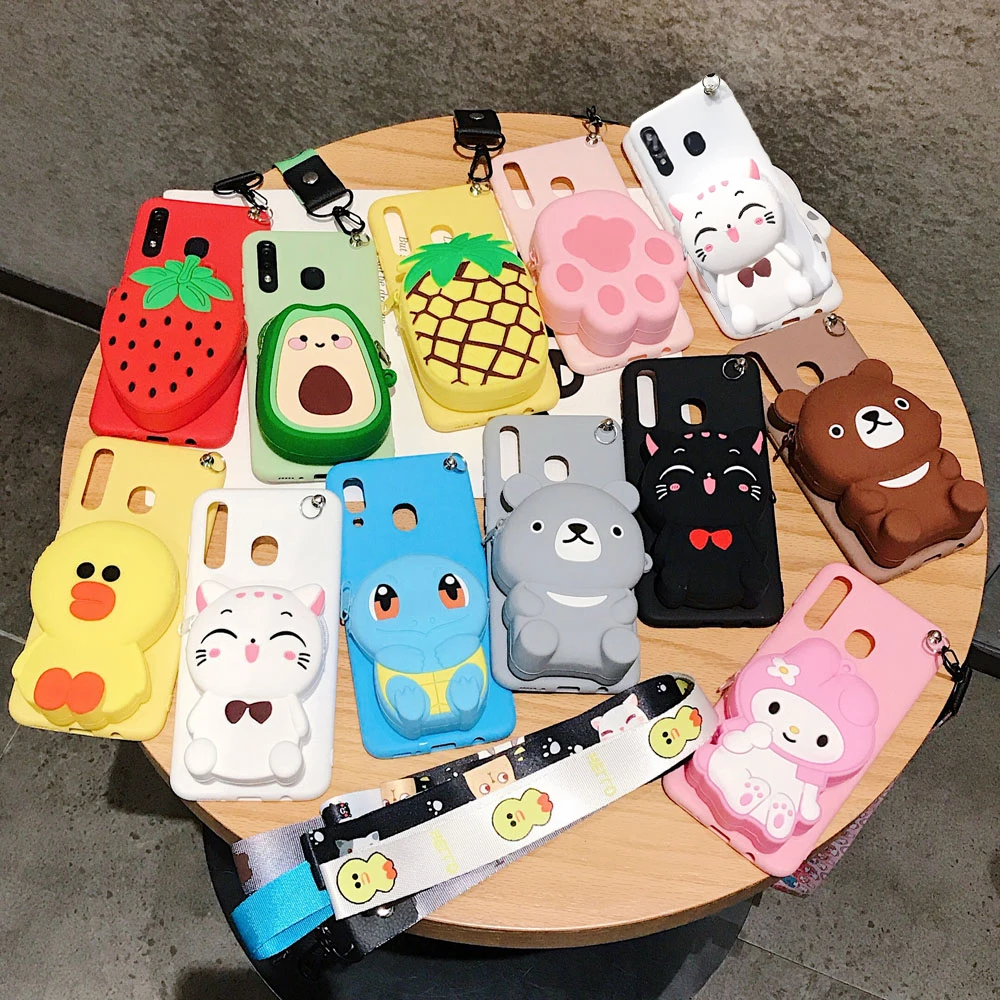 

3D Cat Cartoon Zipper Wallet Silicone Phone case for iPhone 11 Pro Max 5 5s SE 6 6S 7 8 Plus X XR XS Max With lanyard case
