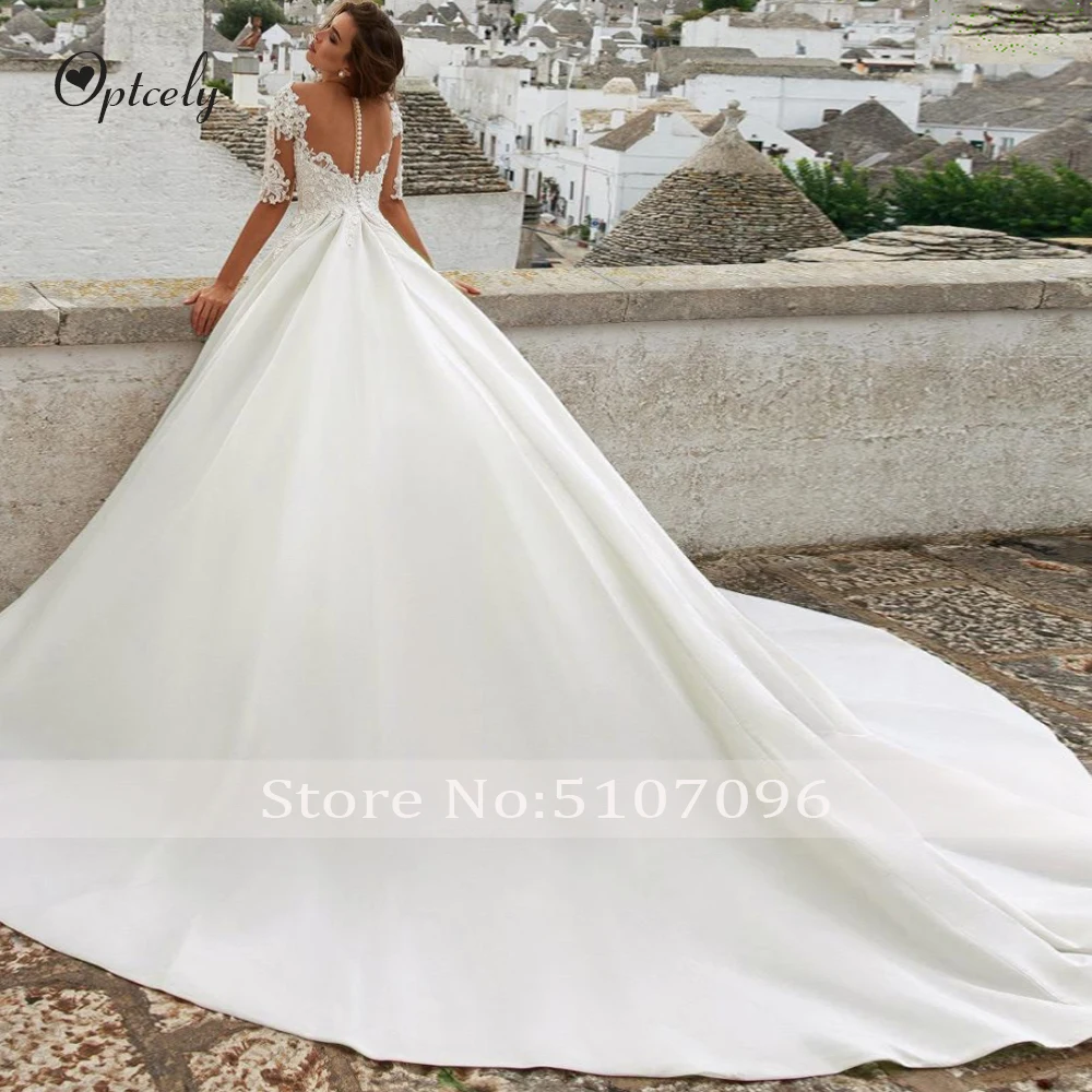 Optcely Vestido de Noiva Великолепные Свадебные платья с коротким рукавом и овальным вырезом платья принцессы с аппликацией в виде поезда и бисером