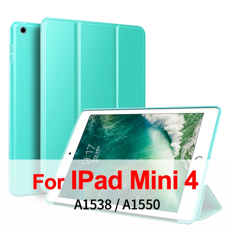 Mint Mini 4 GKK из искусственной кожи Силиконовый мягкий чехол для iPad Mini 4 3 2 1 чехол с тройной подставкой Авто спящий смарт-чехол для iPad Mini 5 чехол - Цвет: Mint Mini 4