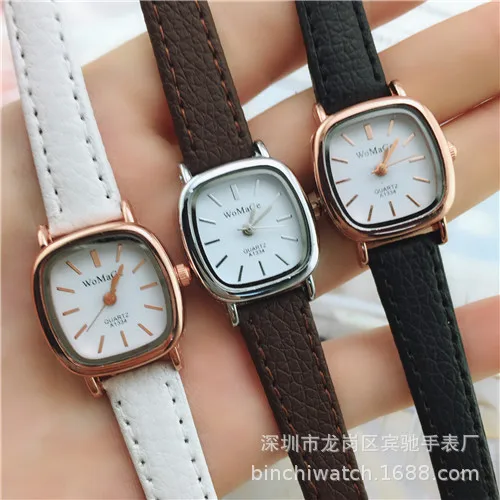 

Spring 2018 Retro Artistic Small Square Table Elegant Versatile Couples Watch Simple Leather Belt WOMEN'S Watch Square Watch