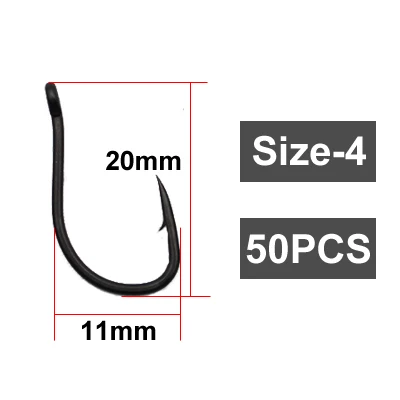 50PCS-Size 4 50 шт. матовый черный рыболовный крючок с тефлоновым покрытием из высокоуглеродистой стали колючий крючок для ловли карпа рыболовный крючок смешанные размеры 2 4 6 8 10 - Цвет: 50PCS-Size 4