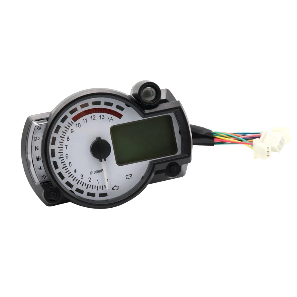 Motorcycle LCD Digital Speedometer, Universal 7 Color Tachometer Odometer Gauge Instrument, 14000 RPM 299 Kmh Mph