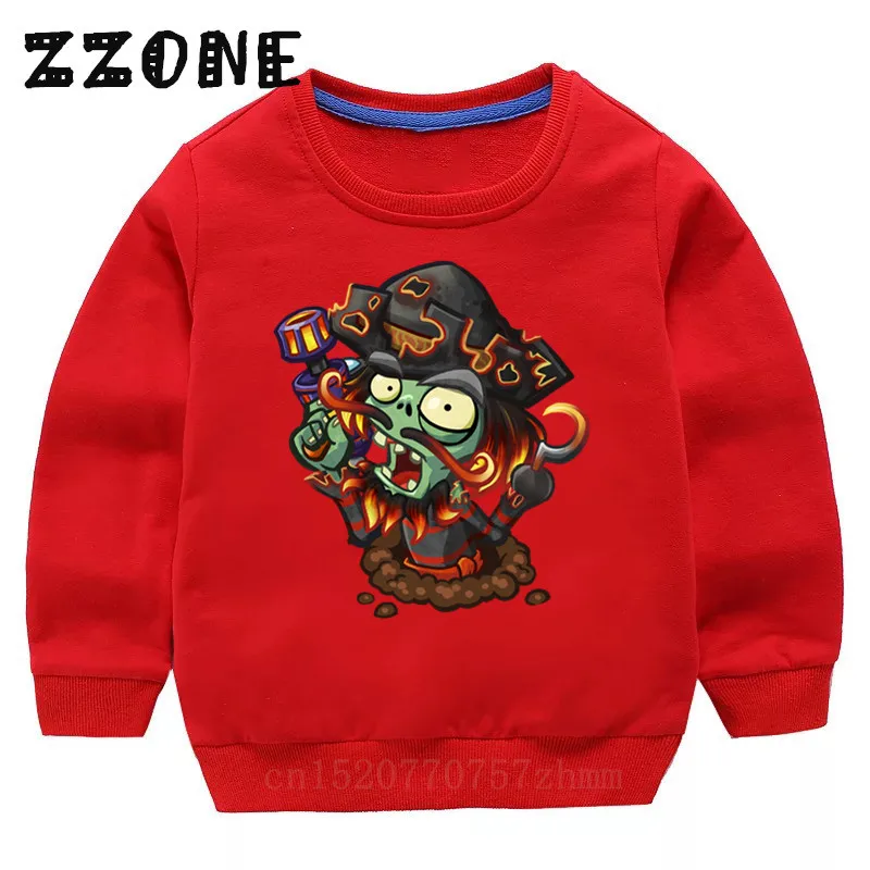 Детские толстовки с капюшоном детские толстовки с принтом «Растения против Зомби» хлопковый пуловер для малышей топы для девочек и мальчиков, осенняя одежда KYT5241 - Цвет: 5241D-Red