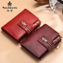 

Lady's wallet ManBang bee women Cowhide Genuine Leather Small Mini Card Holder Male Wallets Pocket Retro purse High Quality 875
