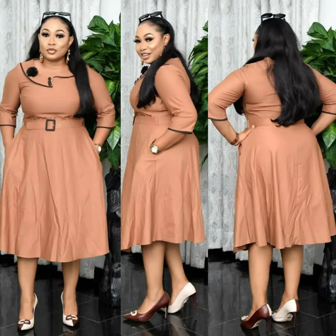 

Plus Size African Dresses for Women Dashiki Brooch Belt African Clothes 3/4 Long Sleeve Midi Africa Dress Christmas Robe Femme