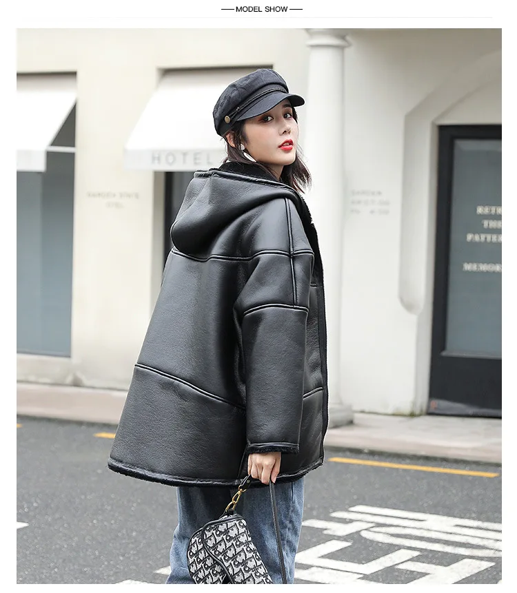 Европейская шерстяная кожаная куртка для женщин chaquetas mujer модная повседневная куртка с капюшоном большого размера женское Свободное пальто chaqueta mujer