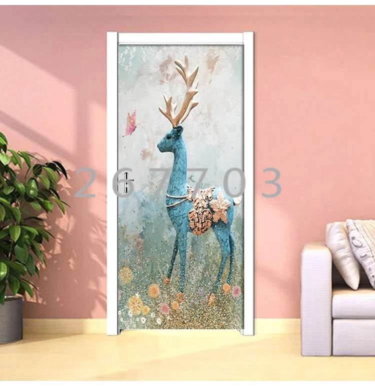 Съемная дверь наклейки Винтаж абстрактный Лось Фреска водонепроницаемый гостиная спальня двери Обои DIY самоклеющиеся настенные наклейки