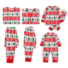 PatPat/веселый пижамный комплект для всей семьи с принтом рождественской елки и снега; цвет красный, зеленый; контрастная Повседневная одежда на осень и зиму