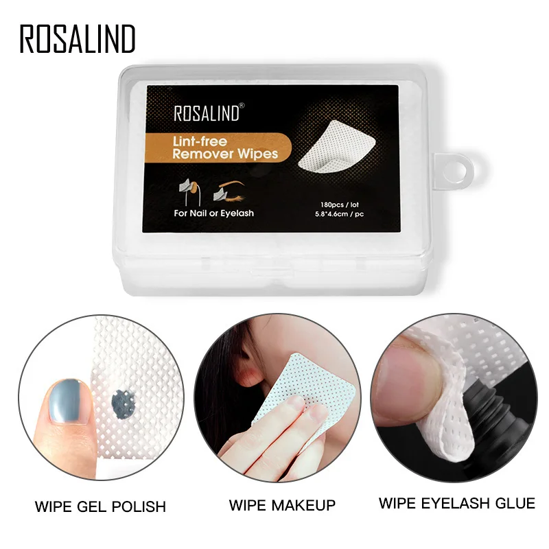 

ROSALIND Lint-free Napkins Nail Wipes 180pcs/lot For Nail Gel Polish And Makpeup Remover Cotton Wipes Soak Off Gel Clean Remover