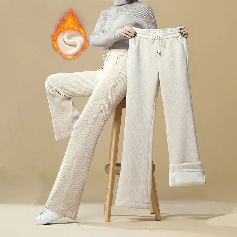 Fashion Women Trousers High Waist Corduroy Pants Oversize Flare New Vintage Casual Velvet Warm Wide Leg Pants Loose Pencil Basic