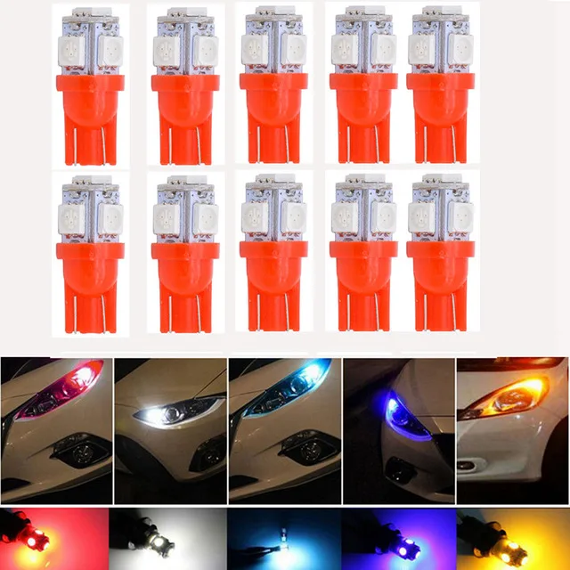 10 шт. T10 W5W светодиодный светильник 5050 5 SMD 194 168 клиновидный внутренний индикатор бокового зазора для чтения задний фонарь Аксессуары для стайлинга автомобилей - Испускаемый цвет: red