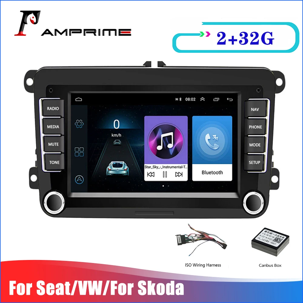 AMPrime 2 Din 7&quot Android Car Multimedia Video player For VW/Volkswagen/Passat/POLO/GOLF/Skoda/Seat Navigation 32G Radios | Автомобили