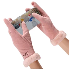 Sparsil Full Finger Touch Screen Gloves for Women Winter Warm Fleece Wool Velvet Suede Mittens Outdoor Sport FauxFur Hand Warmer