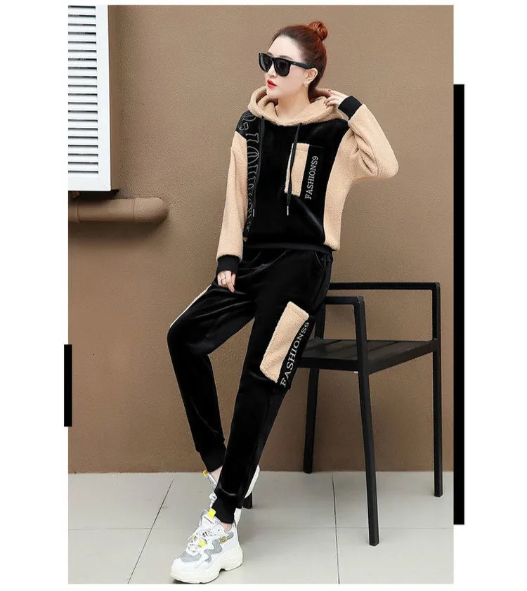 Max LuLu зимняя Корейская одежда женские комплекты из двух предметов фитнес костюмы женские теплые меховые топы толстовки бархатные брюки повседневные наряды