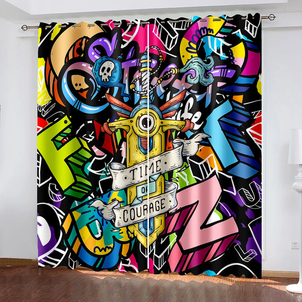 

Kids Bedroom Blackout Curtains Cartoon Graffiti Window Curtains for Living Rooms Drapes Decor Cortinas Para La Sala カーテン