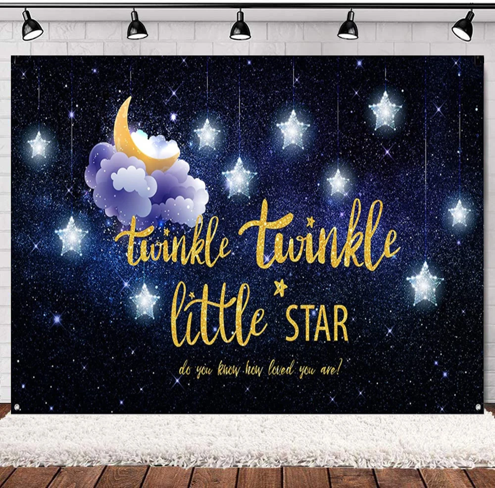 Twinkle Little Star Photography Fondale Night Sky Shinning Star And Moon Galaxy Background Baby Shower Boy Birthday Party Decor