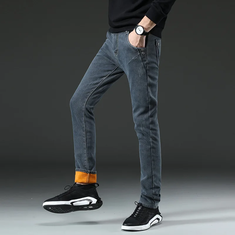 

Winter Warm Pants Fleece Lined Stretch Thick Velvet Plus Size 38 Business Casual Jeans Men