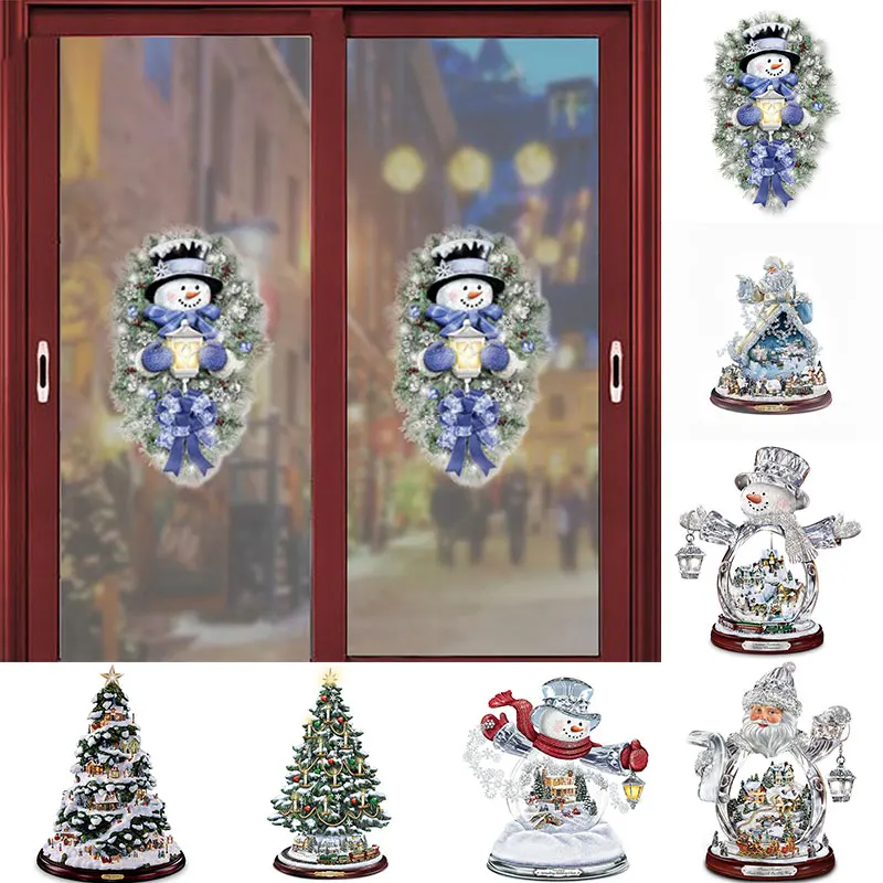 

3D Wall Sticker Christmas Tree Rotating Sculpture Train Decorations Paste Window Paste Sticker Xmas Decorations PVC Door Sticker