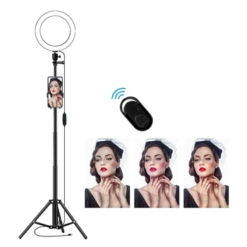 

LED Ring Light 16cm/6inch 3200-5500K 3 Colors 10 Levels Dimmable with Tripod Phone Holder for Live Sream YouTube Video Lighting