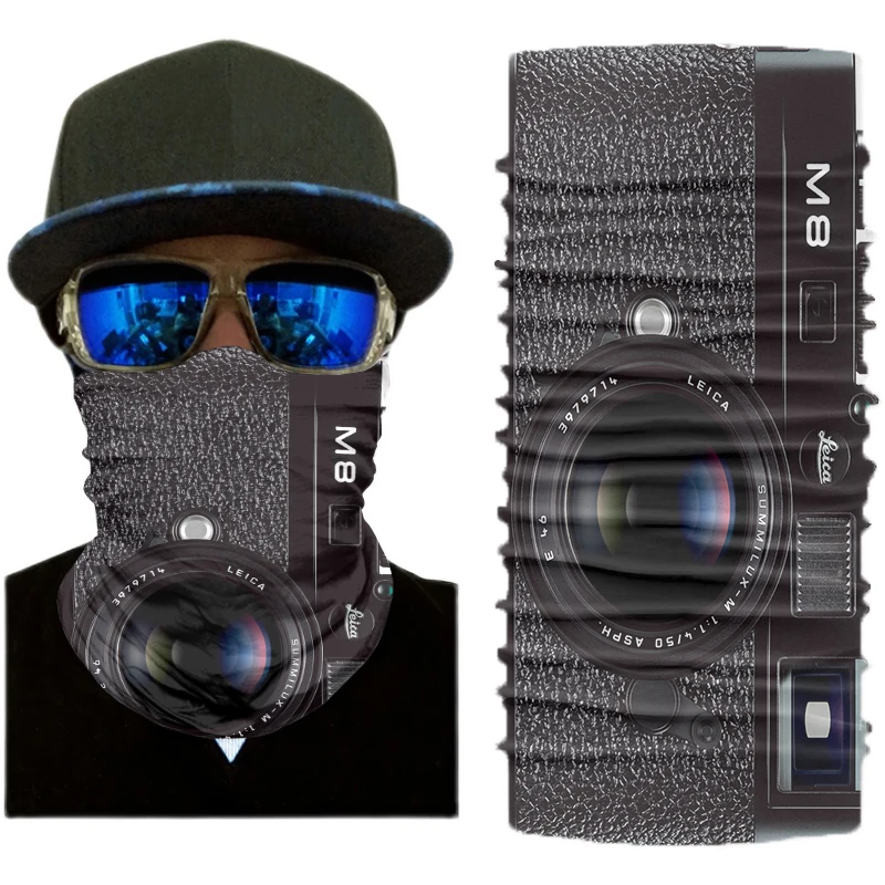 New 3D Printed Camera Tube Scarf Fun Face Shield Warm Motorcycle Neck Scarf For Men Multifunctional Magic Seamless Cover Bandana head scarf men