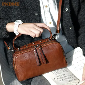 

PNDME fashion retro high quality top layer cowhide ladies handbag casual genuine leather shoulder messenger bags for women 2019