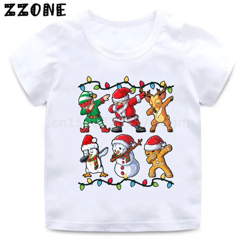 Футболка для мальчиков и девочек с изображением Санта-Клауса детская забавная одежда Детские летние топы, Милая футболка для малышей HKP5112