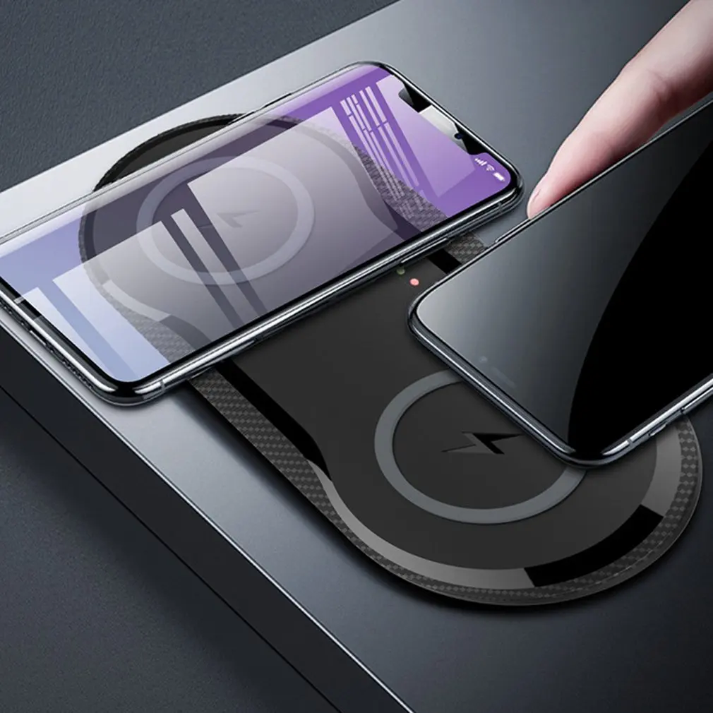 Double Seat QI Wireless Charger Fast Charging Pad 2 in 1 Desktop Charger For iPhone X XS MAX 8 plus For Samsung S10 S9 S8