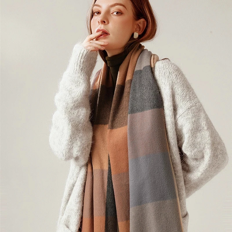 Cashmere Scarf Women Plaid Scarf Winter Warm Shawl Wrap Bandana Pashmina Long Tassel Female Foulard Thick Blanket