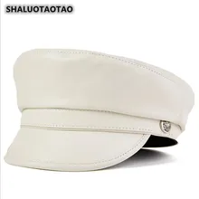 SHALUOTAOTAO осень-зима модные из воловьей овчины армейские кепки шляпа из натуральной кожи для мужчин женские трендовые брендовые кепки на плоской подошве