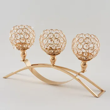 

3-Arms Gold Silver Color Candle Holders with Crystals Candle Stand Pillar Candlestick for Wedding Party Decor Candelabra